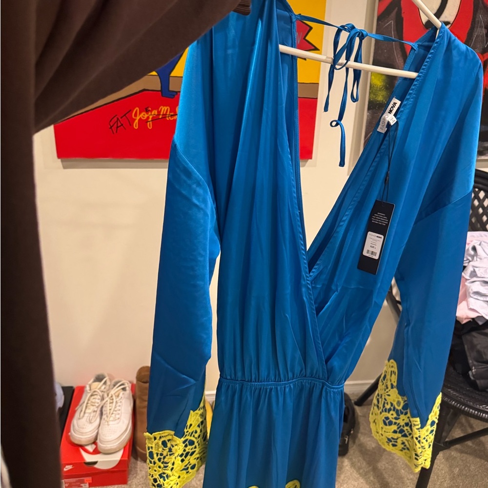 Fashion Nova Blue and Yellow Dress